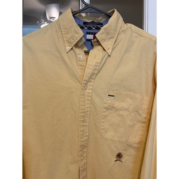 Vtg 90s Tommy Hilfiger Crest Button Down Shirt Yellow Old Tag Flag Logo medium - Picture 2 of 7